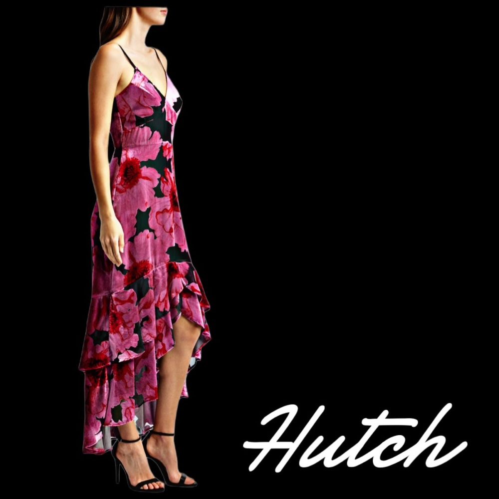 NWOT Sample Hutch Floral Velvet Burnout High-Low Dress Pink Black Estimate Sz. 4 - Picture 4 of 11
